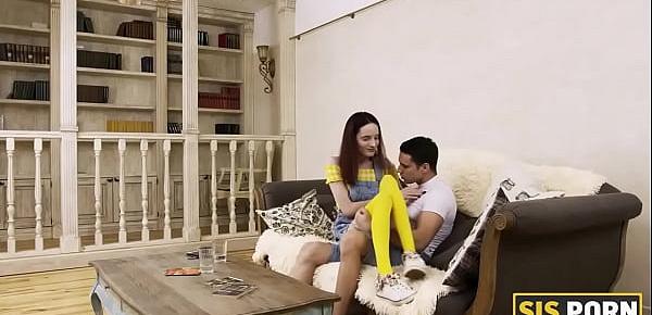  SIS.PORN. Love in yellow stockings licks stepbrothers legs for money and even gets banged